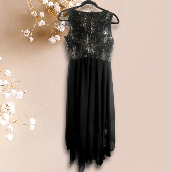 Black&Gold sequin beaded hi-low hem gown sz2 - Picture 2 of 4